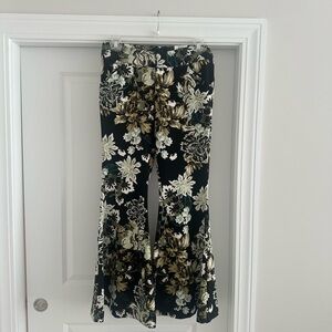 INC International Concepts Black Floral Bell Bottom Flare Leg Pants